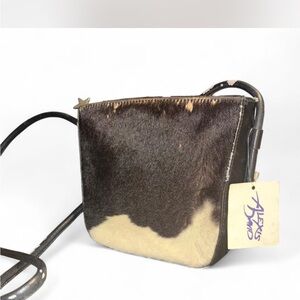 Vintage Mexican Cowhide Leather Crossbody Handmade Boho Western Bag